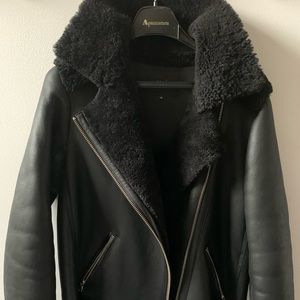 Maje Real Shearling Moto Jacket